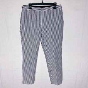 Zara Navy Blue White Striped Seersucker Cropped Pants XL